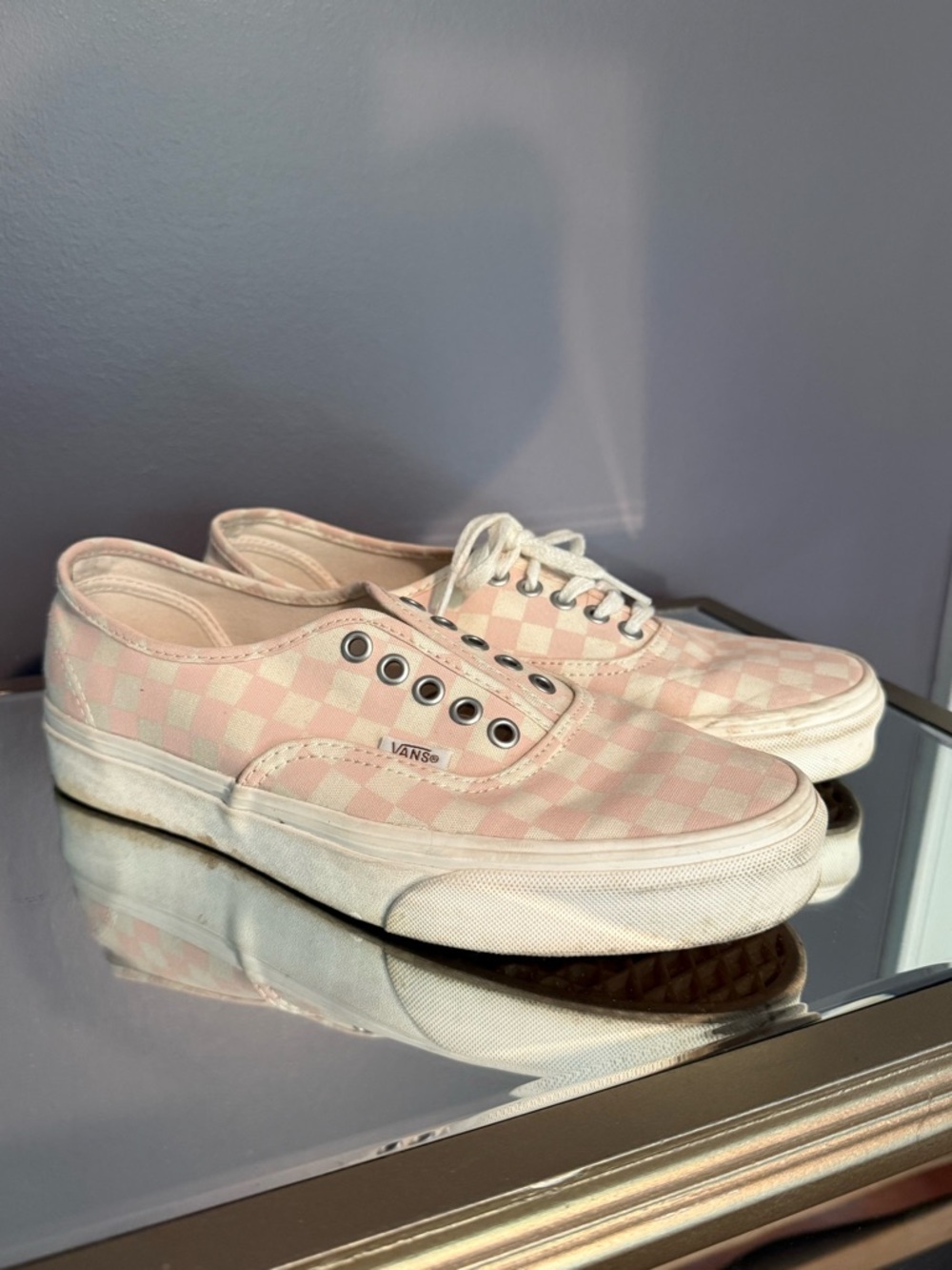 Vans Women’s Low-Top Checkerboard Sneakers in Light Pink/White